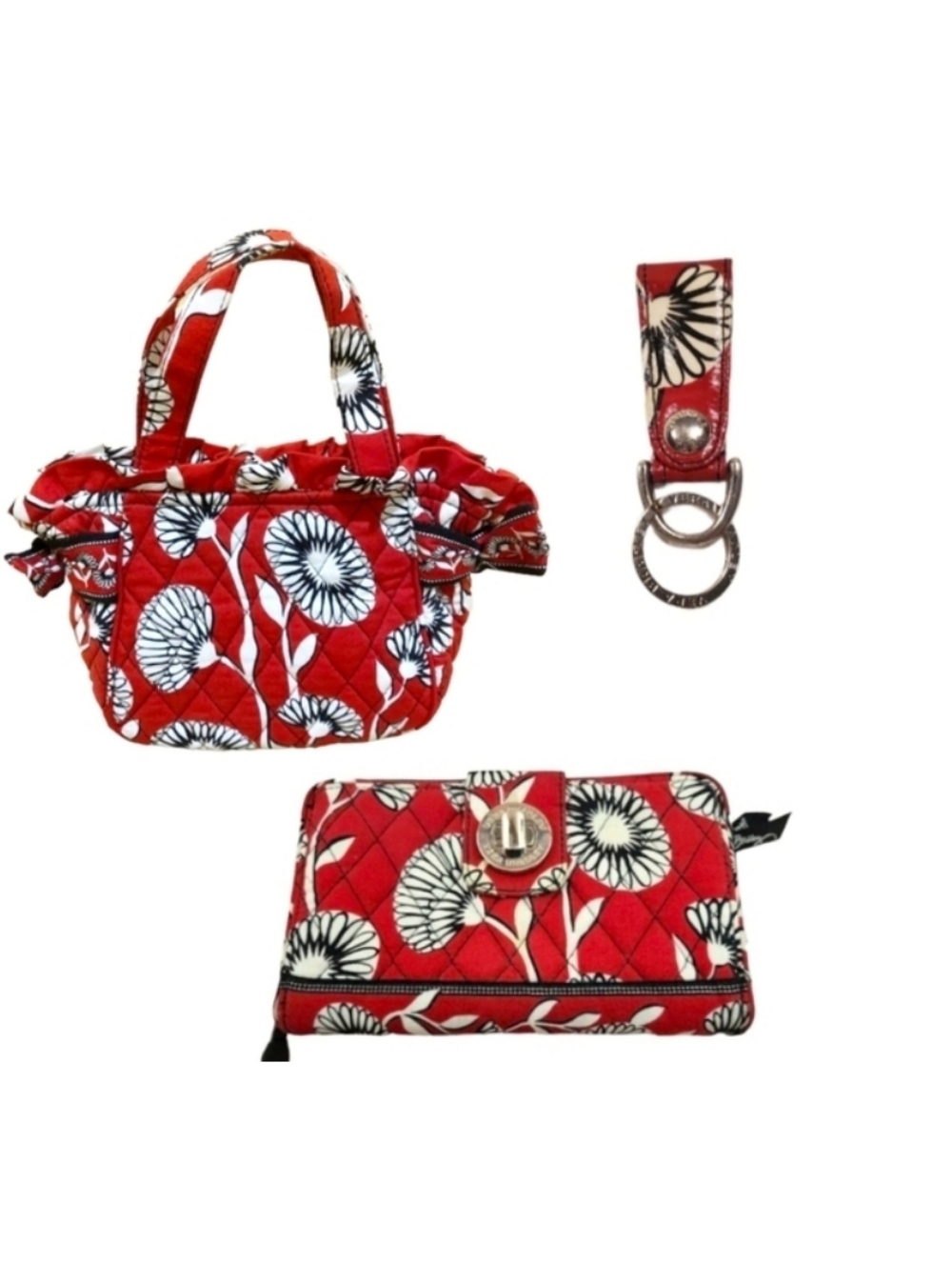 SET Vera Bradley Turn Lock Wallet & Keyring Deco Daisy Retired